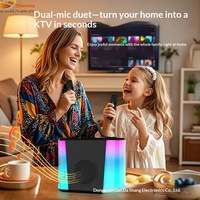 V6 13W Speaker Karaoke KTV Lampu RGB Warna-warni Lima Titik Tiga Nirkabel Portabel dengan Mikrofon Terintegrasi Sistem Audio