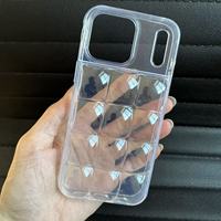 Coque de téléphone transparente 3D Cube Bubble en TPU antichoc vierge à personnaliser avec texture grille de bloc de glace, cadeau