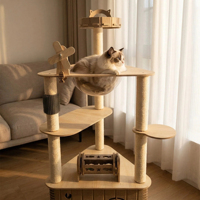 Arbre à chat multi-niveaux 133 cm de haut pour 3 chats, avec capsule spatiale, poteaux en sisal, jouet interactif à roulettes, condo, OEM ODM, logo personnalisé