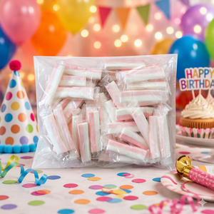 Caramelos Pastel Suaves y Masticables en Barra, en Bolsa a Granel, con Rayas Rosas y Blancas, Envueltos Individualmente, en Oferta - Product Image 2
