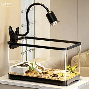 Pecera Transparente de Escritorio con Tapa, Acuario Ecológico con Plataforma para Tomar el Sol y Escalar, para Sala de Estar - Product Image 1