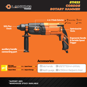 Marteau perforateur rotatif industriel 800W SDS-Plus 4 fonctions, démolition de béton et de maçonnerie robuste 511622 - Product Image 3