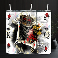 Gobelet personnalisé en acier inoxydable 20oz King Queen, écologique, motif cartes à jouer et rose, livraison gratuite
