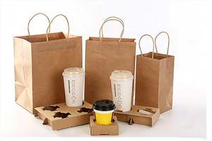 Sac en papier kraft brun avec logo personnalisé pour la restauration rapide à emporter |    Emballage en gros pour l'alimentation/la vente au détail - Product Image 3