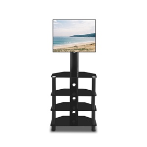Soporte de <span class=keywords><strong>TV</strong></span> de 4 niveles, marco de metal de vidrio templado, negro, multifunción, ángulo y altura ajustable - Product Image 2
