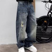 Pantalon en jean ample pour homme, coupe droite, bleu clair délavé, style baggy, personnalisable OEM