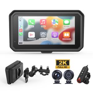 Écran de navigation GPS portable pour moto 6 pouces, étanche IP67, CarPlay sans fil, Android Auto, double enregistreur DVR 2K, fixation rapide - Product Image 1