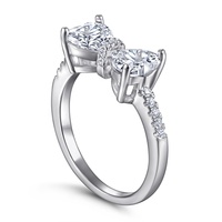 Bague en argent avec diamant Moissanite 2CT style papillon à la mode coupe coeur DEF couleur