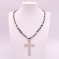 Collier croix chaîne byzantine maillons acier inoxydable sans plomb nickel, cadeau pour adultes