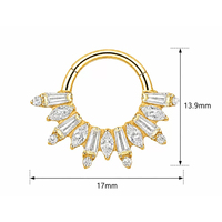 Anneau clicker pour septum en titane ASTM F136 G23 plaqué or 18 carats avec zircone cubique taille Asscher, double usage pour piercing nez et oreille, bijou corporel