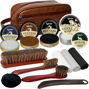 Kit d'entretien complet pour chaussures en cuir pour hommes - Ensemble de 15 pièces avec savon à cuir, huile de vison, 3 polissons et 3 brosses - Product Image 1