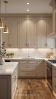 Dapur Elegan Berlapis Pernis Putih, Gaya Prancis dengan Lemari Kaca & Aksen Emas
