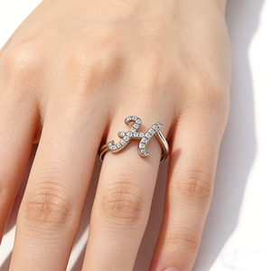 Anillo de compromiso unisex de oro macizo chapado en oro de 10K/14K con diamantes cultivados en laboratorio y circonitas, diseño de racimo, personalizado, bonito, para aniversario, con letras del alfabeto. - Product Image 3