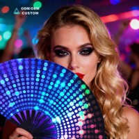 Éventail pliant en bambou à pois UV phosphorescents de 13 pouces, grand éventail néon pour soirées rave, boîtes de nuit et festivals