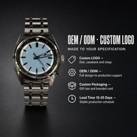 Montre mécanique pour homme, cadran bleu glace, index noirs, lunette intérieure, fenêtre de date, boîtier coussin, bracelet