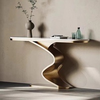 Console d'entrée moderne en acier inoxydable, style luxe léger, plateau en ardoise, pour villa, hôtel, couloir, entrée, décoration