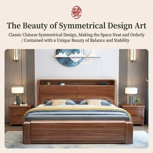 Modern Solid Wood Wall <b>Bed</b> With Platform Design King <b>Size</b> Large Drawer Storage Walnut for Bedroom Y-004 This Solid Wood <b>Bed</b> Fram - Product Image 5