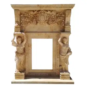 Travertine fireplace mantel cultured flower carved marble fireplace surround decoration beige stone marble fireplace surround