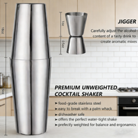 Ensemble de shaker à cocktails Boston en acier inoxydable 21 pièces - Kit d'outils de barman professionnel pour la préparation de boissons à la maison