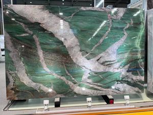 Pierre de marbre exotique de luxe multicolore blanc vert quartzite Grande dalle de surface polie au design moderne pour mur - Product Image 6