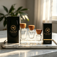 Ensemble de flacons de parfum en verre avec bouchon en bois de luxe, 30 ml, 50 ml, 100 ml, flacon pulvérisateur vide rechargeable, coffret cadeau haut de gamme avec sac fourre-tout
