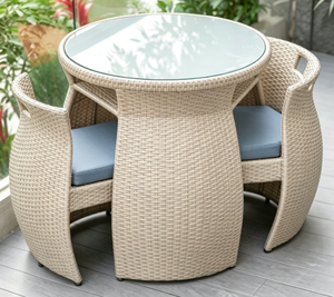 LIVRAISON AUX ÉTATS-UNIS Ensemble bistrot moderne en rotin pour l'extérieur, gain de place, 1 table, 2 chaises, sièges rembourrés |   Chaises de restaurant en stock - Product Image 4