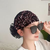 Chapeau Foulard Femme Adulte en Satin Brodé de Paillettes Rayé Tendance Quotidien Extérieur Automne Printemps Couvre-Cheveux Fleur