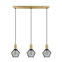 Lustre suspendu rustique en fer forgé noir style cage en bois avec ampoule E27, luminaire moderne pour salon et hôtel