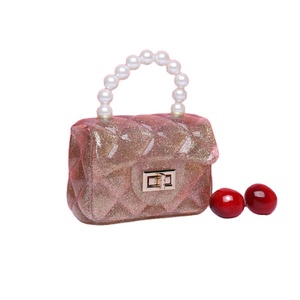 새로운 여성용 동전 지갑 진주 손잡이 반짝이 가루 핸드백 어린 소녀용 미니 백 PVC 크로스바디 작은 젤리 숄더백 - Product Image 1