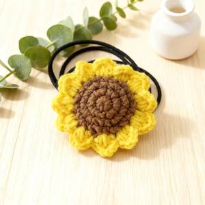 Adorable banda para el cabello de girasol de ganchillo, lazo elástico para el cabello para mujeres, superventas en <span class=keywords><strong>Amazon</strong></span>, banda para el cabello de ganchillo hecha a mano para niñas - Product Image 3