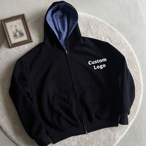 Sweat-shirt thermique à capuche zippé pour homme, en coton mélangé épais, doublure à carreaux, logo personnalisé du fabricant, style streetwear, TKAN1011 - Product Image 1