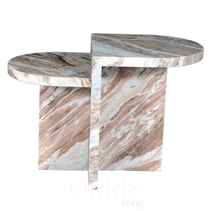 Mesa Auxiliar de Mármol Crema Fantasy, Moderna, Hecha a Mano, Mesita de Noche Decorativa, Base Cruzada Artística, Muebles de Lujo para Dormitorio y Sala de Estar - Product Image 2