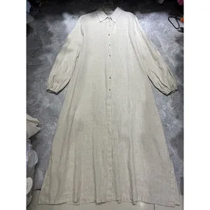 Linen Clothing Comfortable Loose Profile Lapel Long Sleeve Straight Linen Clothes 2024 New Summer Abaya Linen