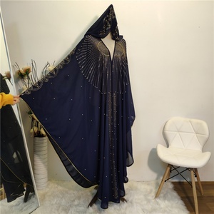2258# Ramadan Luxury Arabic Bat Sleeves Abaya With Hat Rhinestone Beaded Pearls <b>Maxi</b> Dresses Abaya Kimono Muslim 2020 - Product Image 3