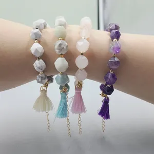 Summer Boho Healing Crystal Quartz Jewelry,Natural Star Cut Faceted Beads With Lobster Clasp Chain Bracelets For Women