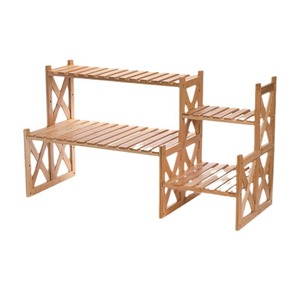 Soporte para Plantas de Bambú de 2 Niveles Ajustable, Estante para Macetas de Interior y Exterior, Rectangular, Plegable, para Hogar, Jardín, Balcón - Product Image 5