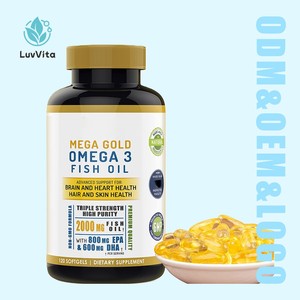 น้ำมันปลาโอเมก้า 3 เมก้าโกลด์ ซอฟต์เจล 2000 มก. สูตรเข้มข้น พร้อม EPA 800 มก. และ DHA 600 มก. บำรุงหัวใจและภูมิคุ้มกัน รับผลิตแบบ ODM OEM - Product Image 1