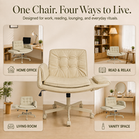 Chaise de bureau minimaliste à assise large et confortable, avec accoudoirs rabattables, pour position assise croisée, chaise de coiffeuse, chaise de travail informatique avec roulettes