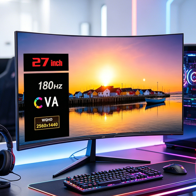 Curved Screen Monitors 27 Inch VA Lcd Monitor 180Hz 180 Hz 4K 1080P 2560*1440P Ultra Wide Desk Gaming Screen