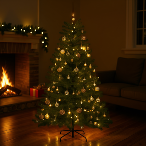 ต้นคริสต์มาสแบบมีบานพับ ขนาด 70.9 นิ้ว สีเขียว พร้อมไฟ LED 300 ดวง และชุดลูกบอลตกแต่ง สไตล์คลาสสิก ผลิตด้วยเครื่องจักร ต้นไม้พลาสติกพร้อมเครื่องประดับ - Product Image 2