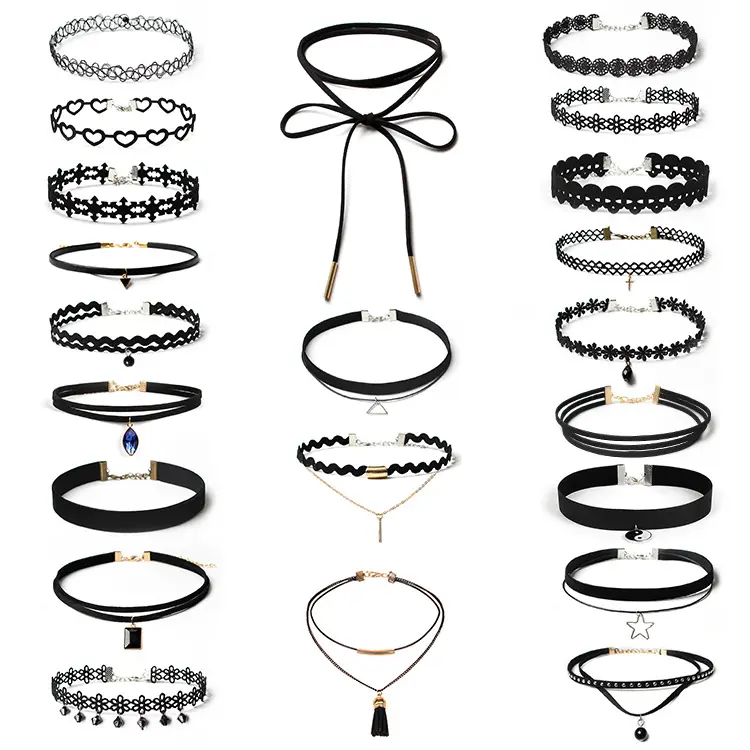 Vòng Cổ Choker Màu Đen 2023 Cho Nữ Vòng Cổ Ren Hình Xăm Gothic Co Giãn Nhung Cổ Điển Màu Đen Cho Nữ Trang Trí Đầm Dự Tiệc Cho Nữ