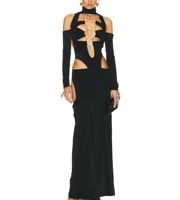 Halter demi manches poitrine dos taille évidé collier Sexy avec une jupe plissée ensemble pour dames soirée Maxi robe