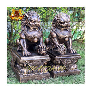 Statua di Leone Cinese Fu Dog in Ottone Fuso, Decorazione da Esterno in Metallo, Statua di Cane Foo in Bronzo per Feng Shui - Product Image 1