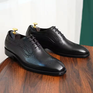 Zapatos Oxford de Cuero Genuino de Alta Gama, Estilo Británico, Formales para Negocios, con Punta en Pico, Hechos a Mano, para Novios, Siempre a la Moda - Product Image 4