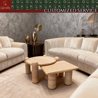 Table basse en travertin GOLDKING, table ronde en pierre beige pour salon, meubles en pierre sur mesure avec OEM/ODM
