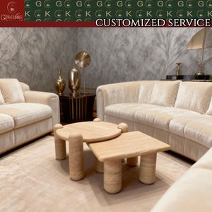 โต๊ะกาแฟ GOLDKING หินอ่อนทรงกลมสีเบจสำหรับห้องนั่งเล่น เฟอร์นิเจอร์หินสั่งทำพิเศษ พร้อมบริการ OEM/ODM - Product Image 3