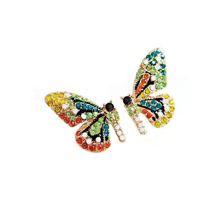 Fashion Rainbow Crystal Earrings Cute Multiple Colorful Rhinestone Butterfly Stud Earrings