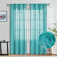 Voilage fini bleu en tulle avec fil argenté marbré, idéal pour séparateur de pièce, vente en gros