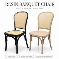 Chaise de salle à manger en résine PP style rotin vintage, finition grain de bois, chaise en plastique commerciale pour événements de mariage et de banquet