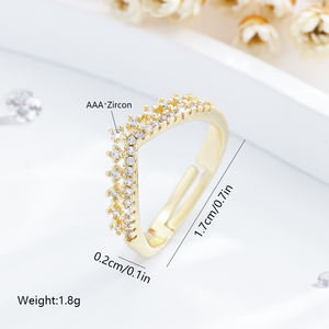 2025 New Manufacturer Wholesale Fine <b>Couple</b> V-shaped Crown Adjustable 14k Brass Gold-plated Zircon <b>Ring</b> Men and Women Jewelry - Product Image 4